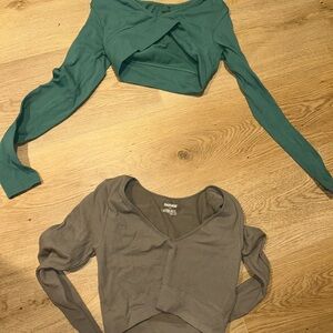 Garage Women's Ribbed Crop Tops - Teal and Taupe